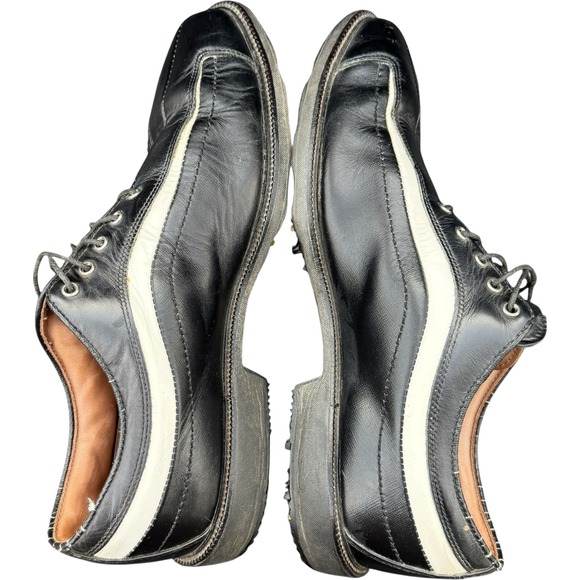 FootJoy Mens 10 M Black White Leather Golf Shoes OptiFlex Cleated 52334